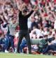 Mikel Arteta, celebrando el sábado el primer gol de Zubimendi en la Premier