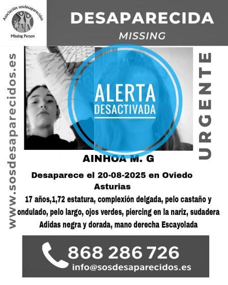 Localizan con vida a Ainhoa M. G., una adolescente de 17 años desaparecida hace más de 20 días en Oviedo (Asturias)