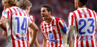 Koke Resurrección felicita a Pablo Barrios por su gol, en el Atlético de Madrid-Villarreal. Nico González. Marcos Llorente.