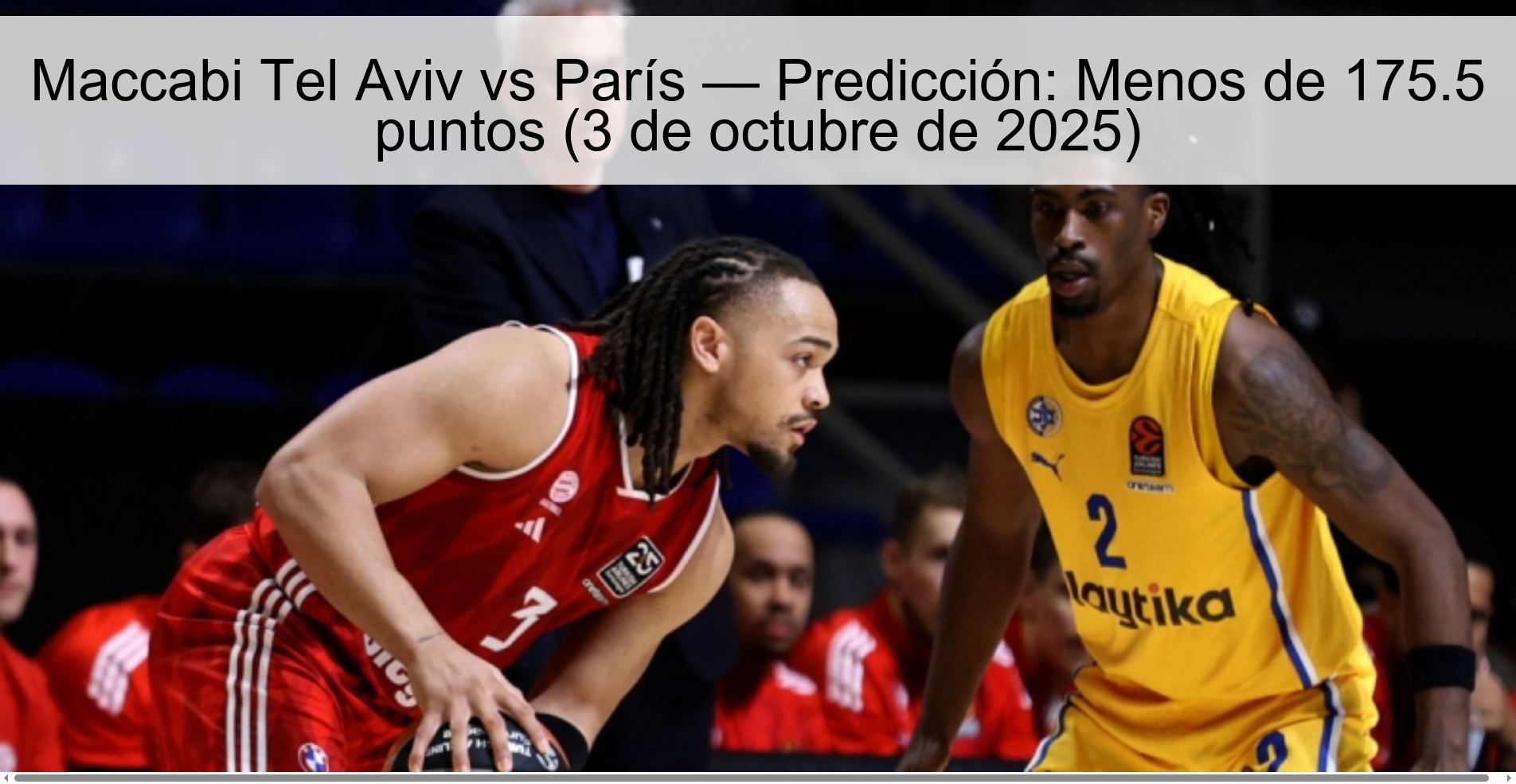 Maccabi Tel Aviv vs París — Predicción: Menos de 175.5 puntos (3 de octubre de 2025)