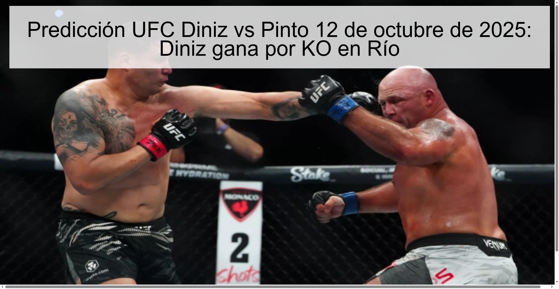 Predicción UFC Diniz vs Pinto 12 de octubre de 2025: Diniz gana por KO en Río