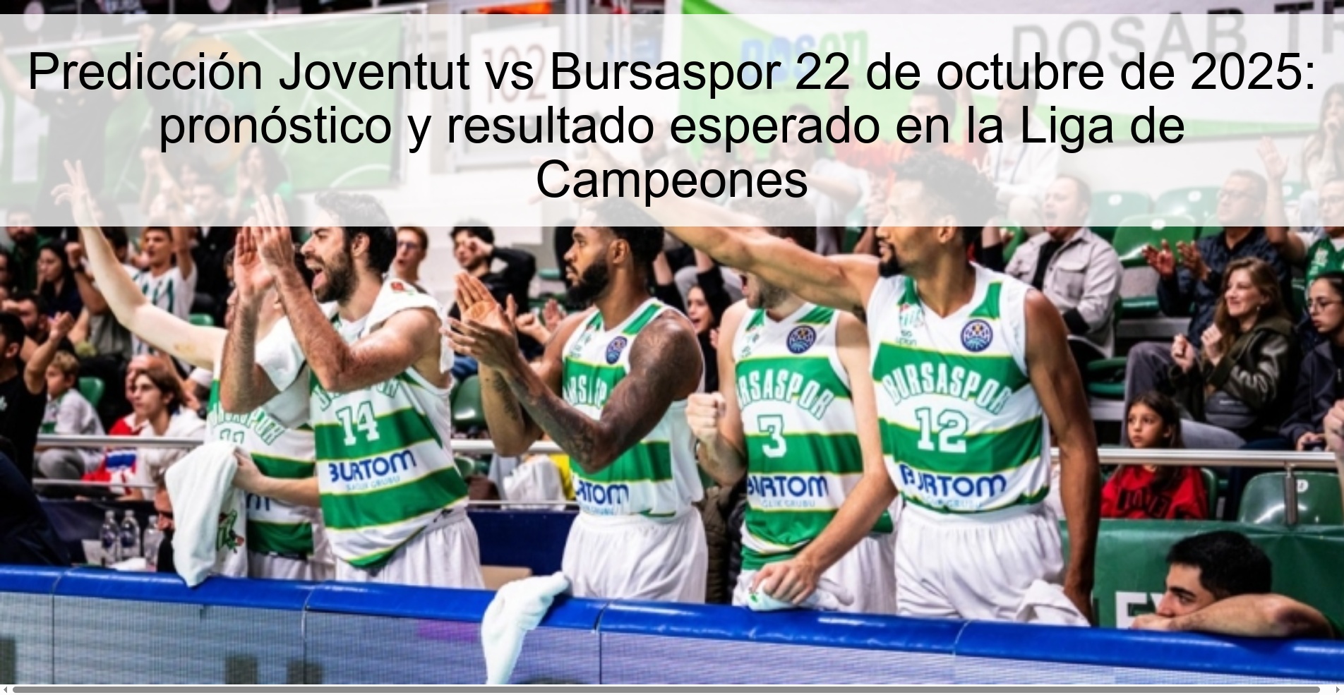 Predicción Joventut vs Bursaspor 22 de octubre de 2025: pronóstico y resultado esperado en la Liga de Campeones