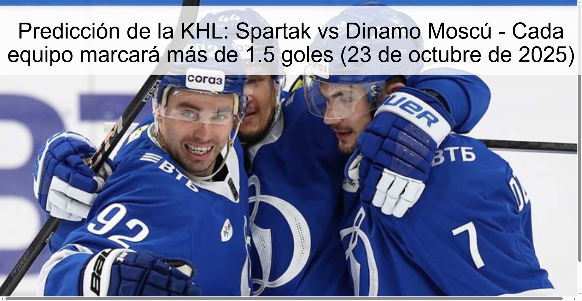 Predicción de la KHL: Spartak vs Dinamo Moscú - Cada equipo marcará más de 1.5 goles (23 de octubre de 2025)