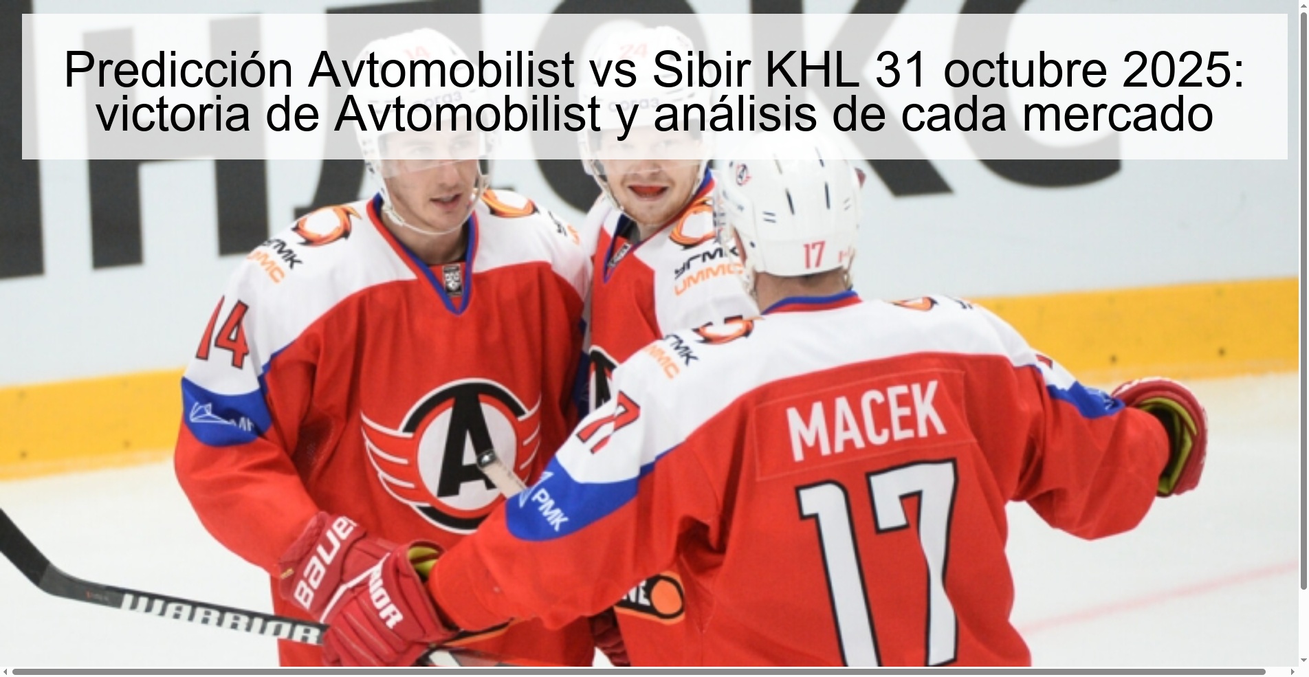 Predicción Avtomobilist vs Sibir KHL 31 octubre 2025: victoria de Avtomobilist y análisis de cada mercado