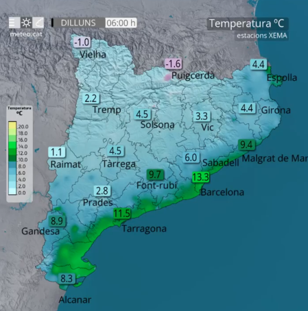 Imagen de las temperaturas en Catalunya este lunes 27 de octubre