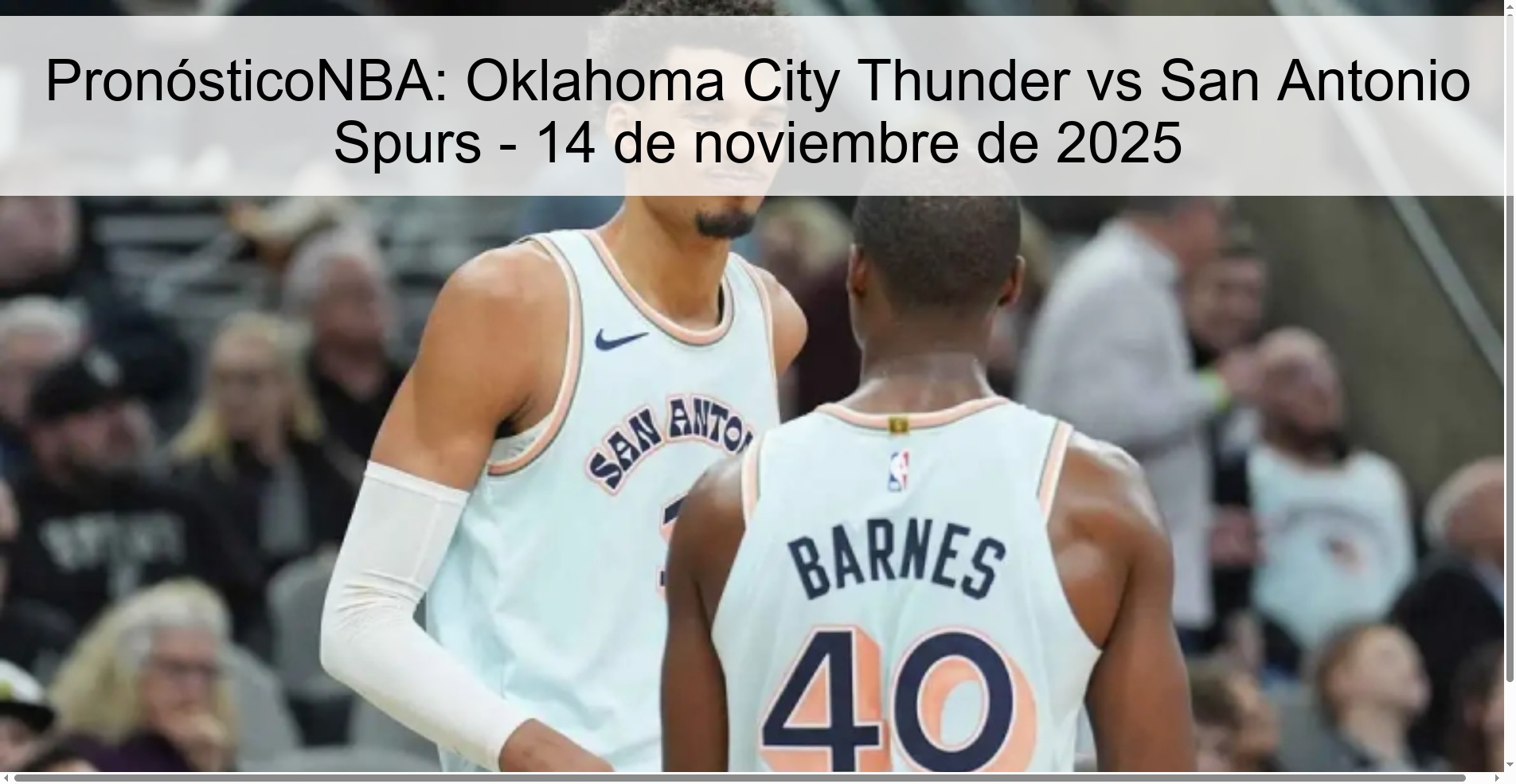 PronósticoNBA: Oklahoma City Thunder vs San Antonio Spurs - 14 de noviembre de 2025