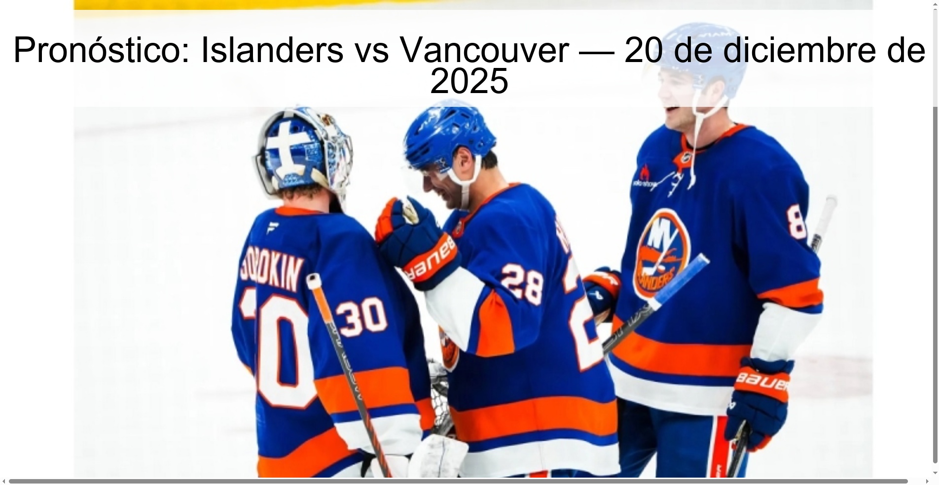 Pronóstico: Islanders vs Vancouver — 20 de diciembre de 2025