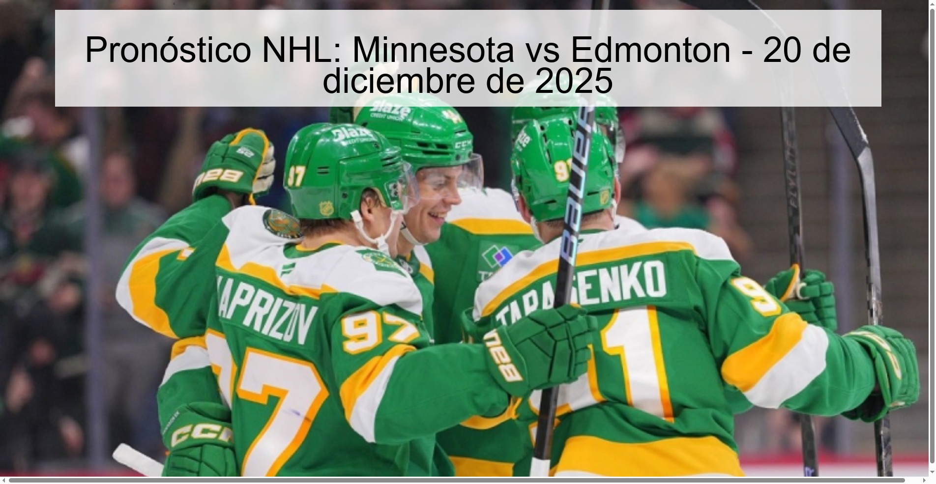 Pronóstico NHL: Minnesota vs Edmonton - 20 de diciembre de 2025