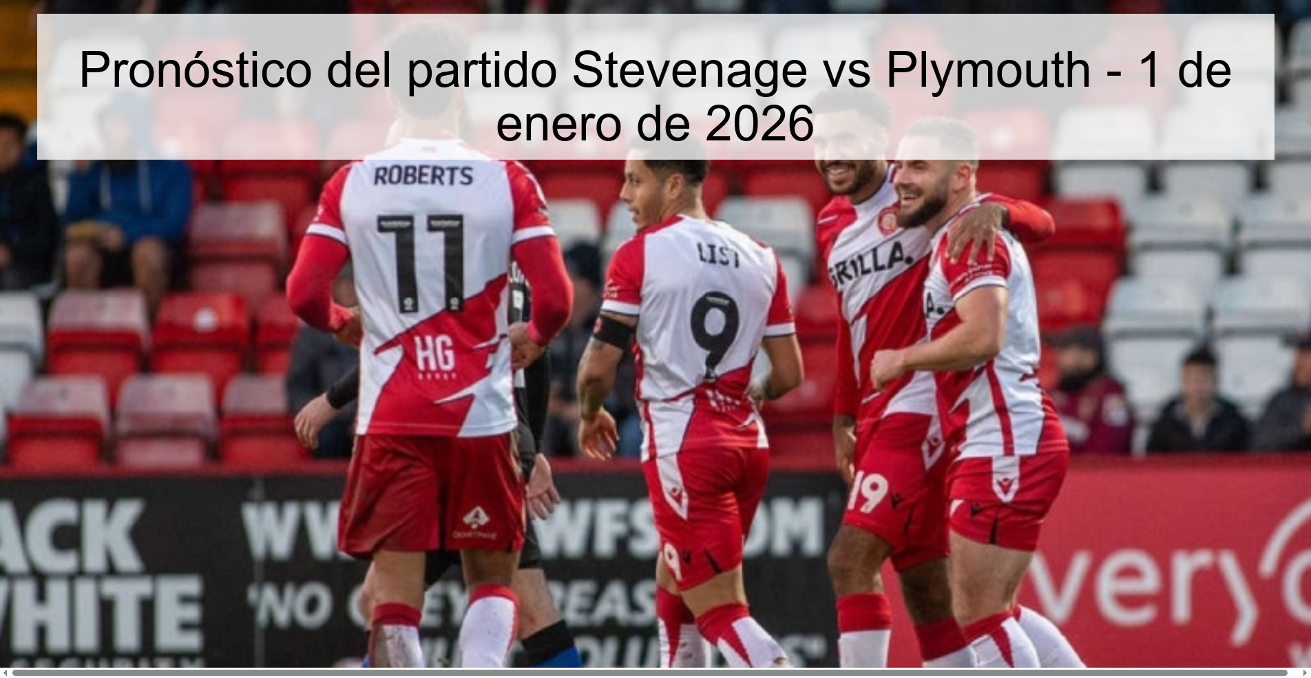 Pronóstico del partido Stevenage vs Plymouth – 1 de enero de 2026