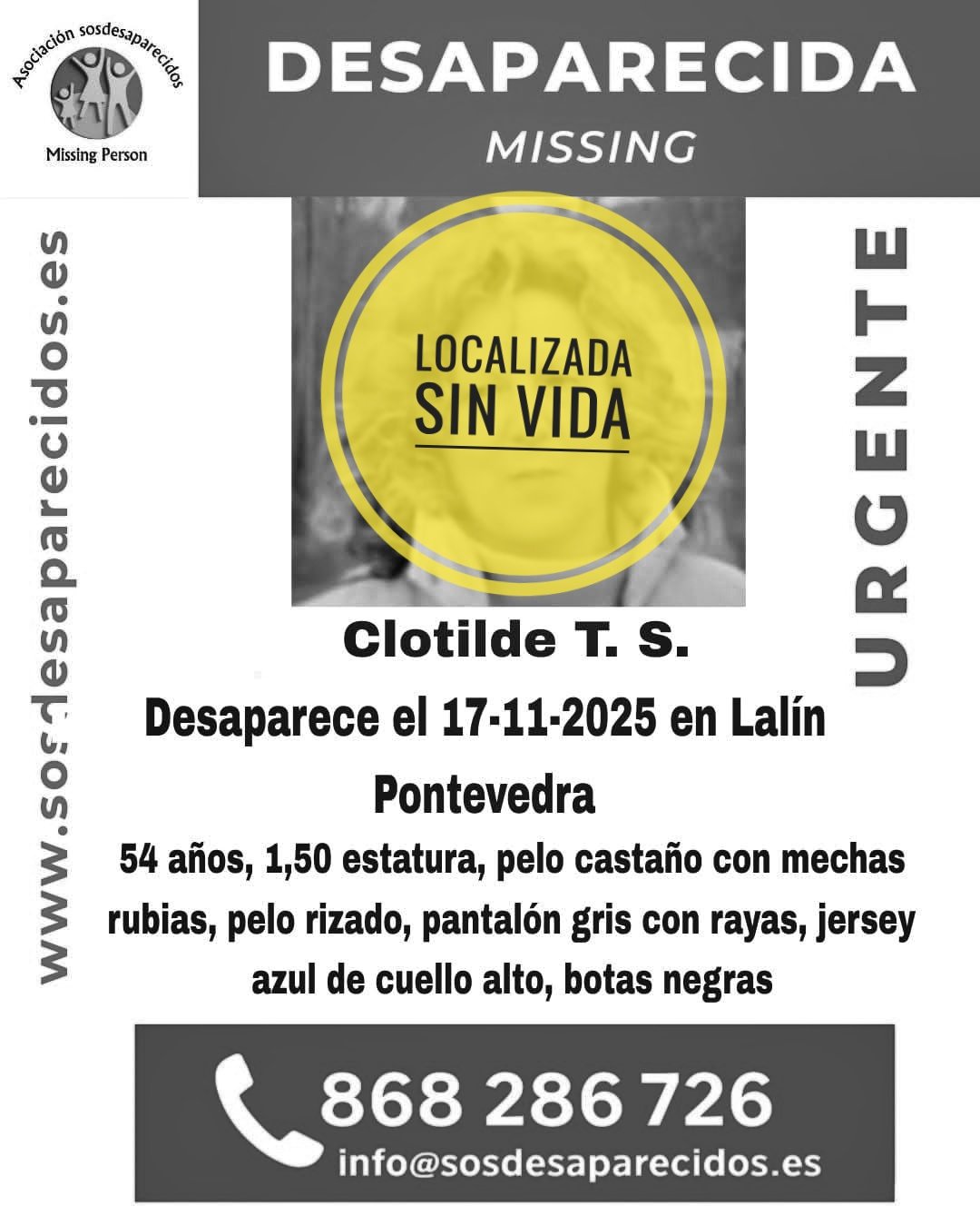 El trágico desenlace de Clotilde T.S.: desaparecida en Lalín, Pontevedra, y hallada sin vida