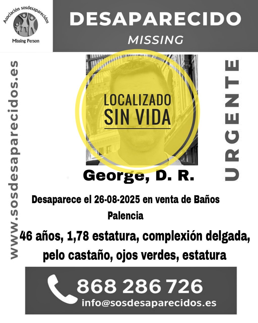 Trágica Desaparición: Localizan Sin Vida a George D.R. en Venta de Baños, Palencia