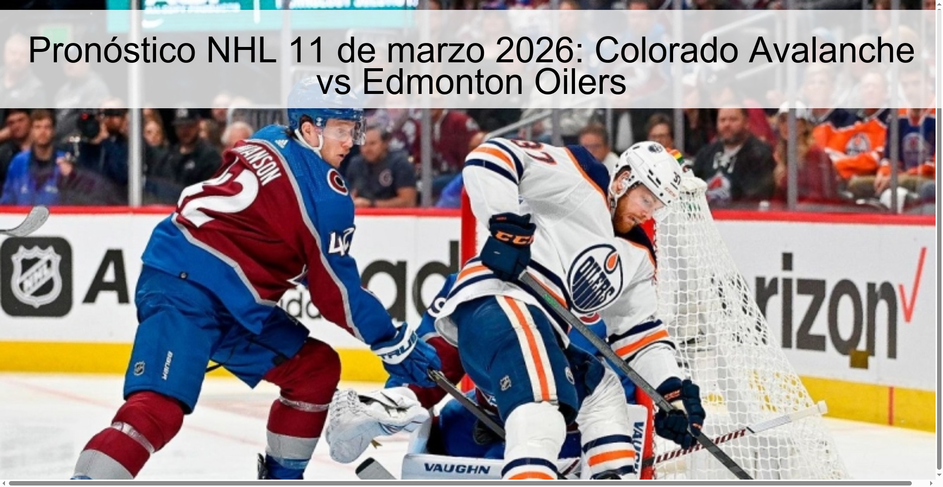 Pronóstico NHL 11 de marzo 2026: Colorado Avalanche vs Edmonton Oilers