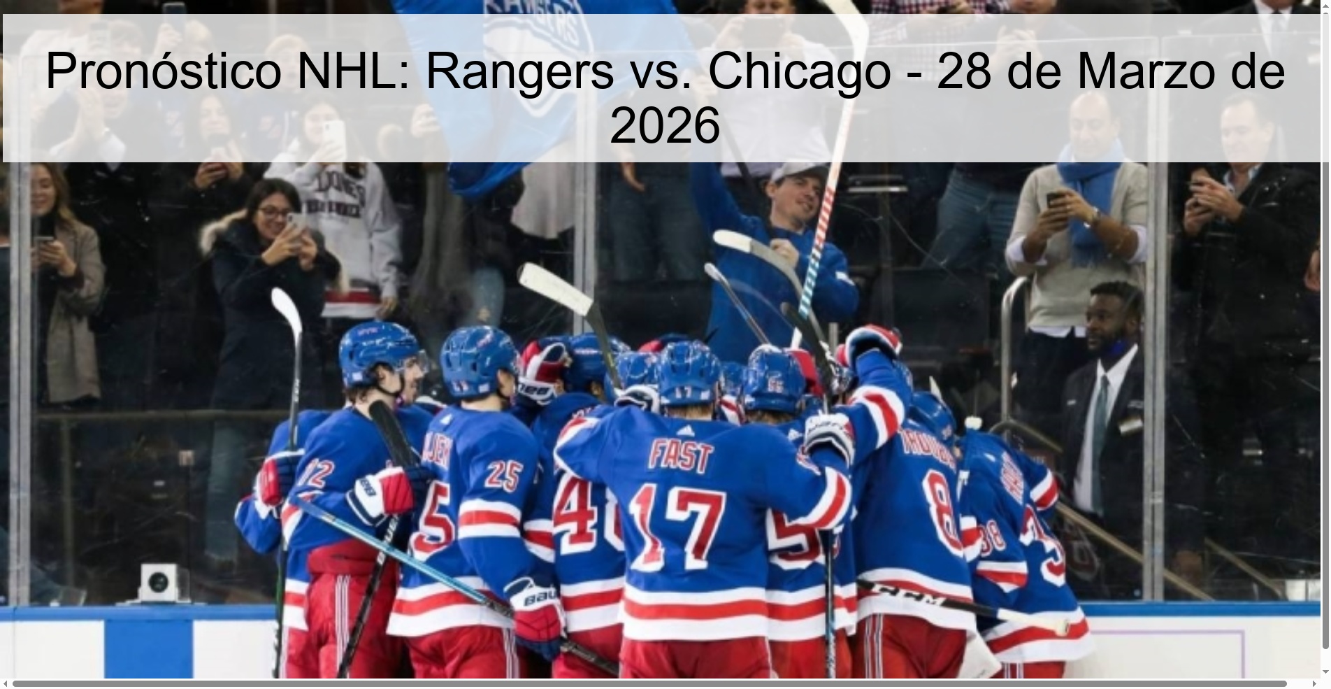 Pronóstico NHL: Rangers vs. Chicago – 28 de Marzo de 2026