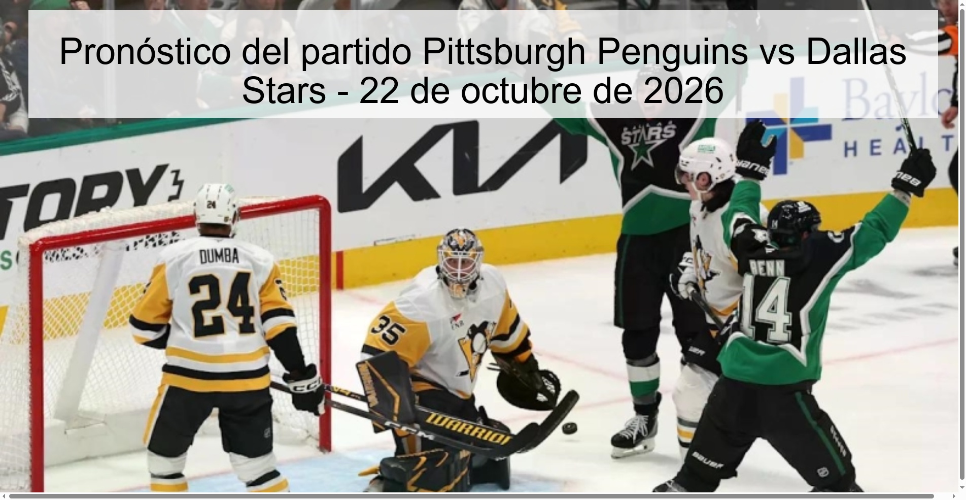 Pronóstico del partido Pittsburgh Penguins vs Dallas Stars - 22 de octubre de 2026 Pronóstico del partido Pittsburgh Penguins vs Dallas Stars - 22 de octubre de 2026
