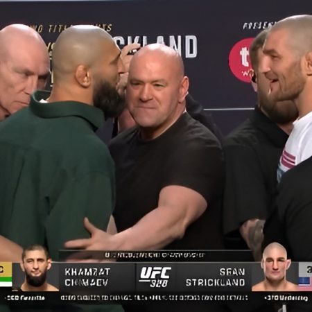 ¡Tensión Máxima en UFC 328! Chimaev Provoca a Strickland con un Golpe Bajo y Desata el Caos
