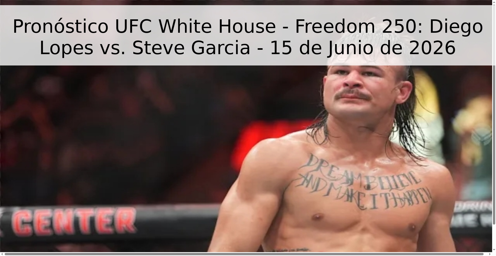 Pronóstico UFC White House - Freedom 250: Diego Lopes vs. Steve Garcia - 15 de Junio de 2026 Pronóstico UFC White House - Freedom 250: Diego Lopes vs. Steve Garcia - 15 de Junio de 2026